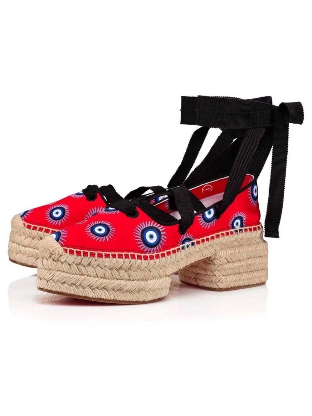 Christian Louboutin Red Espadrille Platform Sandals Lace Up 9 39.5 Resort 🟠